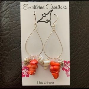 Coral & Seashells Sterling Silver Beach Earrings